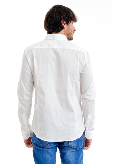 Camisa Social Branca Manga Longa Brasão Branco